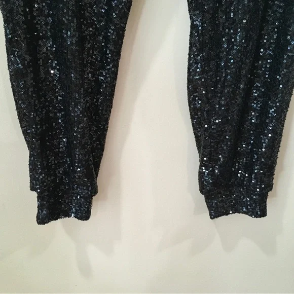 CABLE&GAUGE Jogger Pants Black Sequin Pull On Elastic Waist Womens Size m - Picture 5 of 6